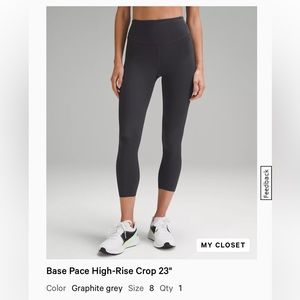 Lululemon Base Pace High Rise Crop 23” in Graphite Grey.